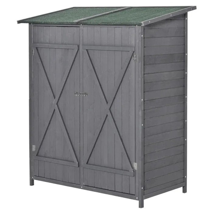 Fir Wood Garden Shed with Asphalt Roof in Grey (140 x 75 x 160cm) - Little and Giant Explorers Outsunny