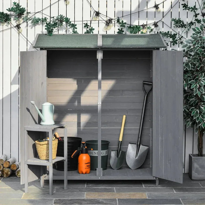 Fir Wood Garden Shed with Asphalt Roof in Grey (140 x 75 x 160cm) - Little and Giant Explorers Outsunny