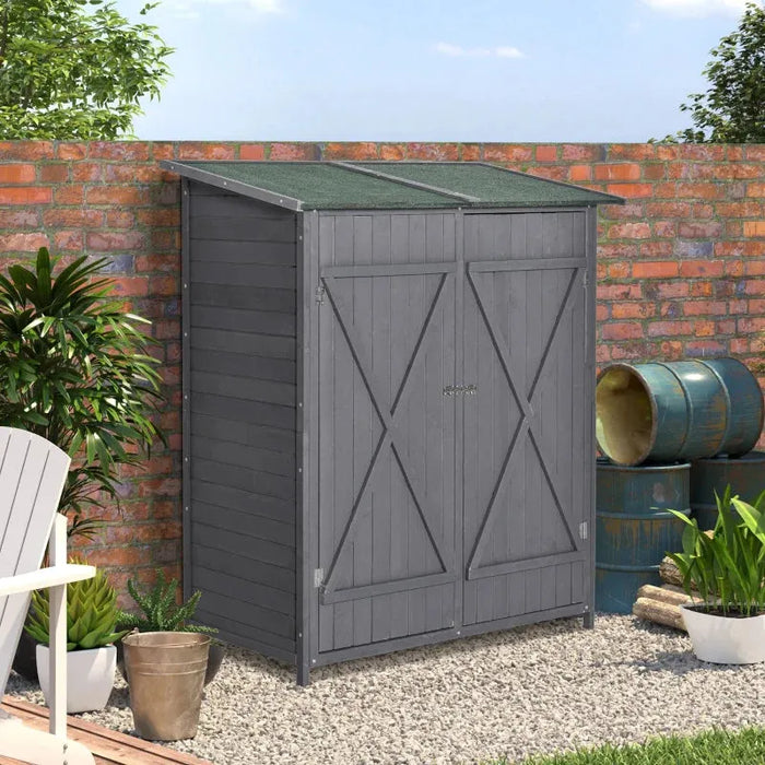 Fir Wood Garden Shed with Asphalt Roof in Grey (140 x 75 x 160cm) - Little and Giant Explorers Outsunny