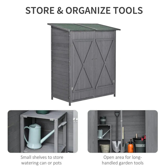 Fir Wood Garden Shed with Asphalt Roof in Grey (140 x 75 x 160cm) - Little and Giant Explorers Outsunny