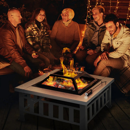 Fire Pit Brazier with Rain Cover and Poker and Log Grate - Little and Giant Explorers Outsunny