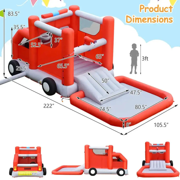 Firefighter-Themed Inflatable Water Slide – 3-in-1 Design with Splash Pool, Cab and Basketball | COSTWAY - Little and Giant Explorers Costway