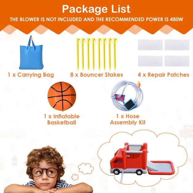 Firefighter-Themed Inflatable Water Slide – 3-in-1 Design with Splash Pool, Cab and Basketball | COSTWAY - Little and Giant Explorers Costway