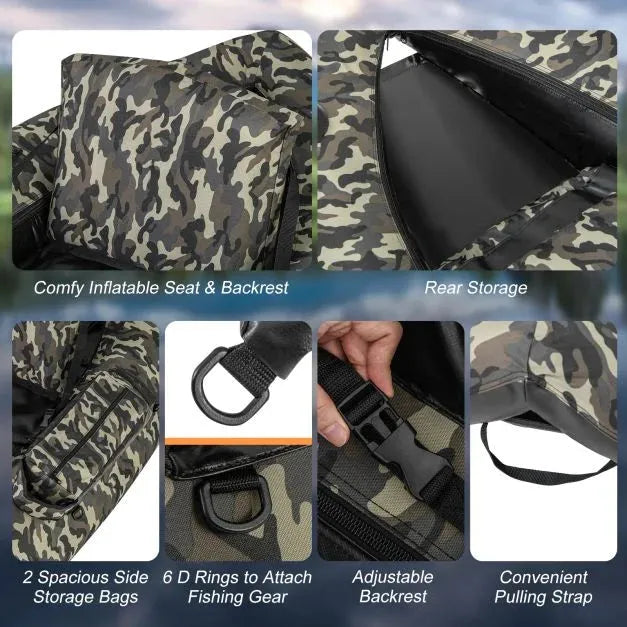 Fishing Float Tube with Rod Holder in Camouflage - Little and Giant Explorers Costway