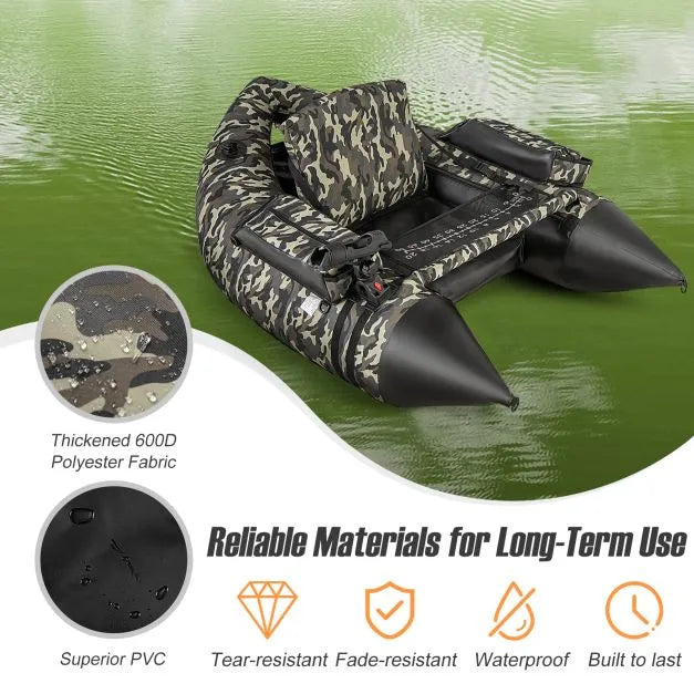 Fishing Float Tube with Rod Holder in Camouflage - Little and Giant Explorers Costway