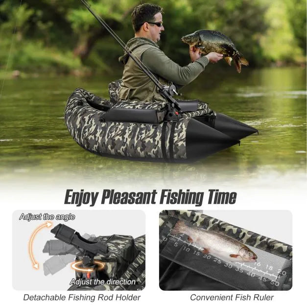 Fishing Float Tube with Rod Holder in Camouflage - Little and Giant Explorers Costway