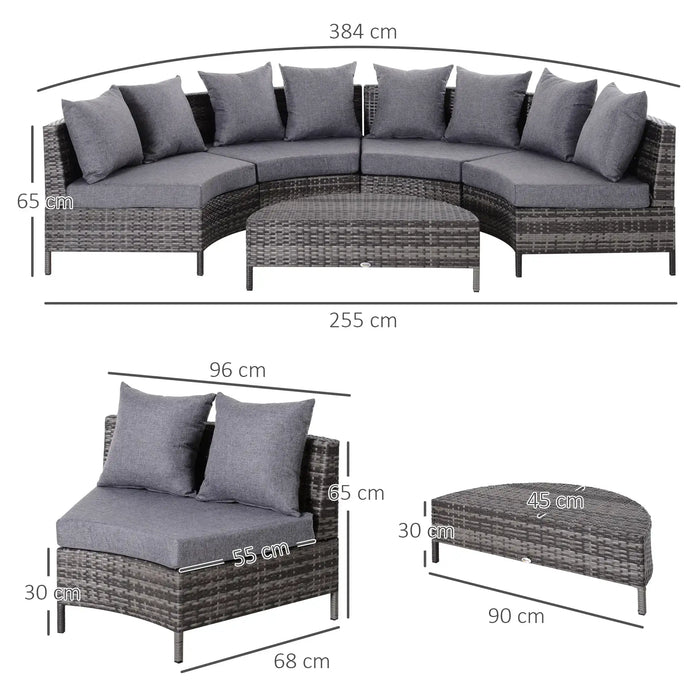 4-Seater Half-Round Garden Sofa Set with Thickened Cushions - Little and Giant Explorers Outsunny
