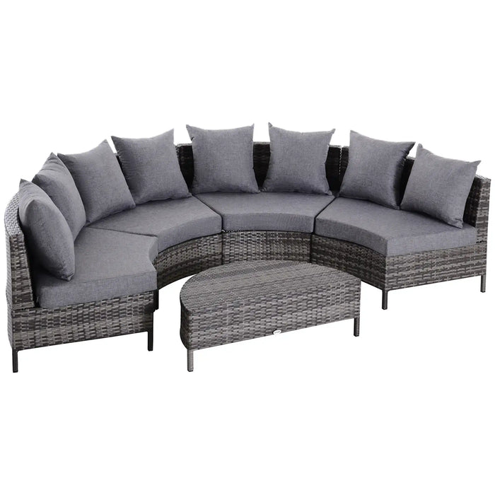 4-Seater Half-Round Garden Sofa Set with Thickened Cushions - Little and Giant Explorers Outsunny