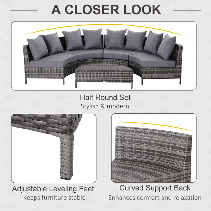 4-Seater Half-Round Garden Sofa Set with Thickened Cushions - Little and Giant Explorers Outsunny