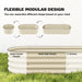 Modular cream raised garden bed with flexible side and corner panels, assembled in various shapes on grass