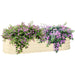 Cream white flexible raised garden bed planter with blooming purple flowers and green foliage