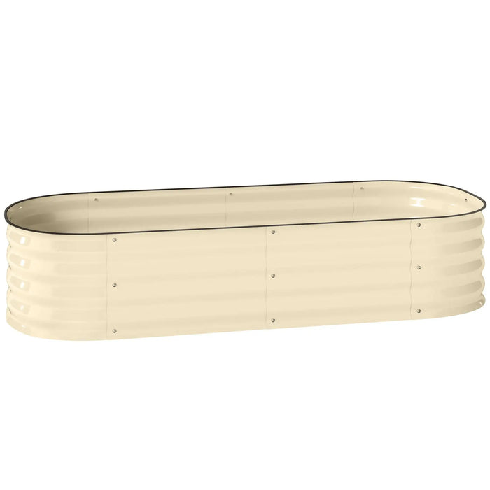 Cream white flexible shape raised garden bed with open bottom, galvanized steel planter