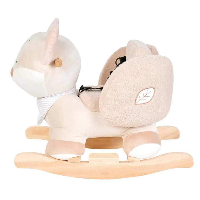 Children's rocking horse with plush unicorn design on a white background