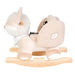 Children's rocking horse with plush unicorn design on a white background