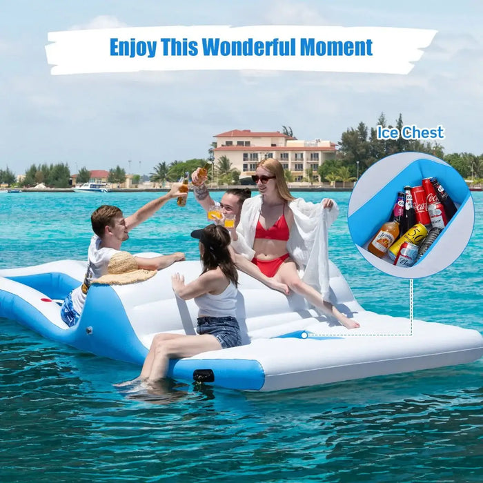 Floating Island Lounger | 4–6 Person Inflatable Pool Platform with Ice Chest COSTWAY - Little and Giant Explorers Costway
