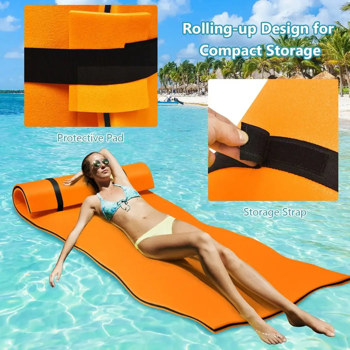 Floating Water Pad – Orange | Tear-Resistant Floating Mat with Rolling Pillow COSTWAY - Little and Giant Explorers Costway