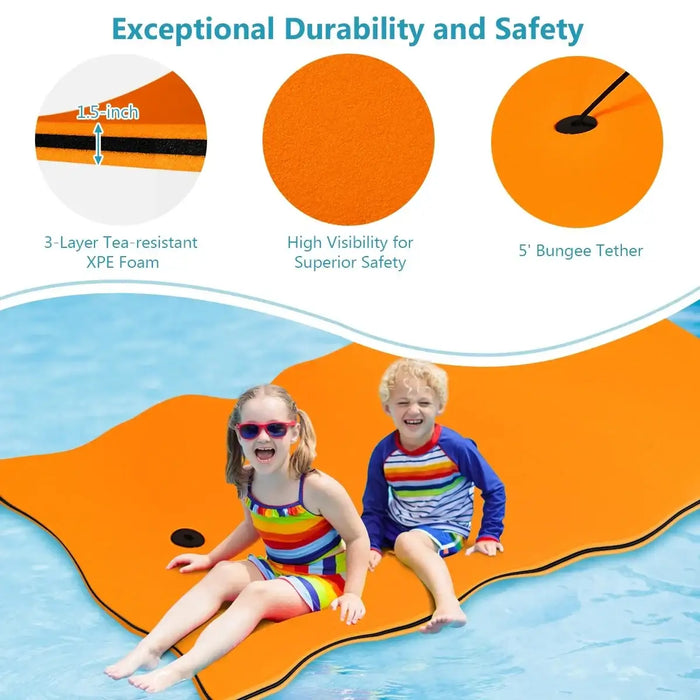 Floating Water Pad – Orange | Tear-Resistant Floating Mat with Rolling Pillow COSTWAY - Little and Giant Explorers Costway