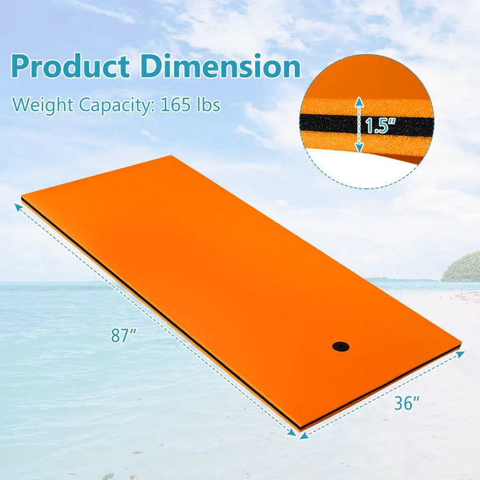 Floating Water Pad – Orange | Tear-Resistant Floating Mat with Rolling Pillow COSTWAY - Little and Giant Explorers Costway