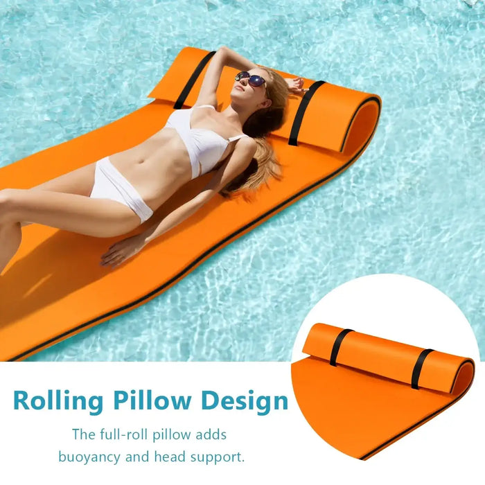 Floating Water Pad – Orange | Tear-Resistant Floating Mat with Rolling Pillow COSTWAY - Little and Giant Explorers Costway
