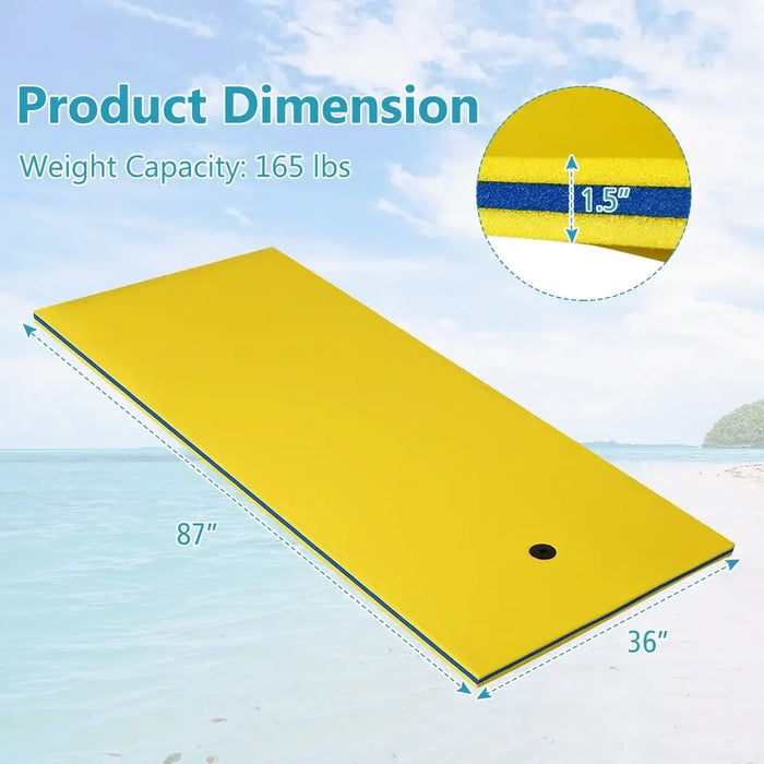 Floating Water Pad – Yellow | Tear-Resistant Floating Mat with Rolling Pillow COSTWAY - Little and Giant Explorers Costway
