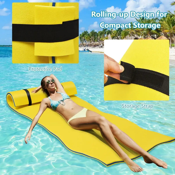 Floating Water Pad – Yellow | Tear-Resistant Floating Mat with Rolling Pillow COSTWAY - Little and Giant Explorers Costway
