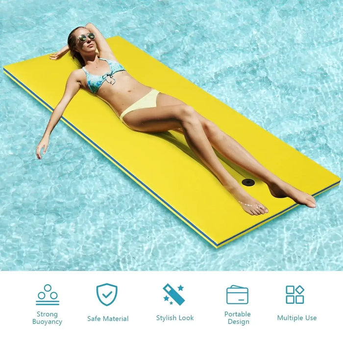 Floating Water Pad – Yellow | Tear-Resistant Floating Mat with Rolling Pillow COSTWAY - Little and Giant Explorers Costway