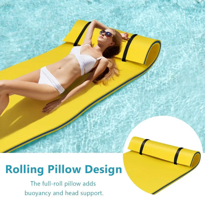 Floating Water Pad – Yellow | Tear-Resistant Floating Mat with Rolling Pillow COSTWAY - Little and Giant Explorers Costway