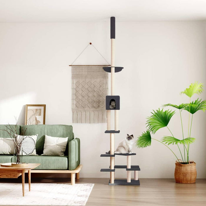 Floor to Ceiling Cat Tree in Dark Grey - Little and Giant Explorers vidaXL