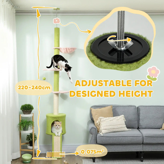 Floor-to-Ceiling Cat Tree – Multi-Level Tower | Hammock, Cat House and Flower Perches PAWHUT - Little and Giant Explorers PawHut