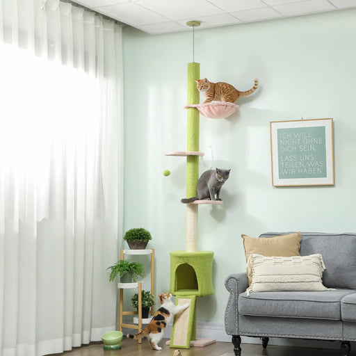 Floor-to-Ceiling Cat Tree – Multi-Level Tower | Hammock, Cat House and Flower Perches PAWHUT - Little and Giant Explorers PawHut