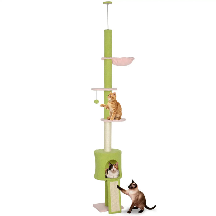 Floor-to-Ceiling Cat Tree – Multi-Level Tower | Hammock, Cat House and Flower Perches PAWHUT - Little and Giant Explorers PawHut