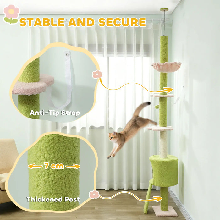 Floor-to-Ceiling Cat Tree – Multi-Level Tower | Hammock, Cat House and Flower Perches PAWHUT - Little and Giant Explorers PawHut
