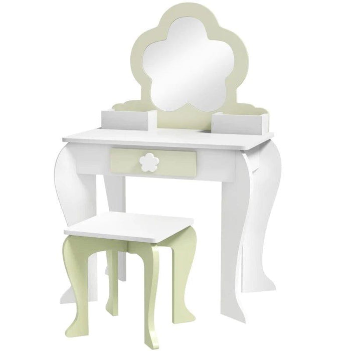 Flower Design Kids Vanity Table with Mirror, Stool, Drawer and Storage Boxes - Little and Giant Explorers ZONEKIZ