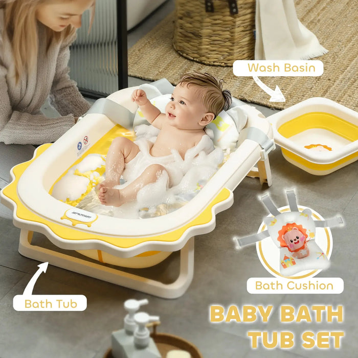 Foldable Baby Bath Tub Set with Bath Cushion in Yellow - Little and Giant Explorers AIYAPLAY