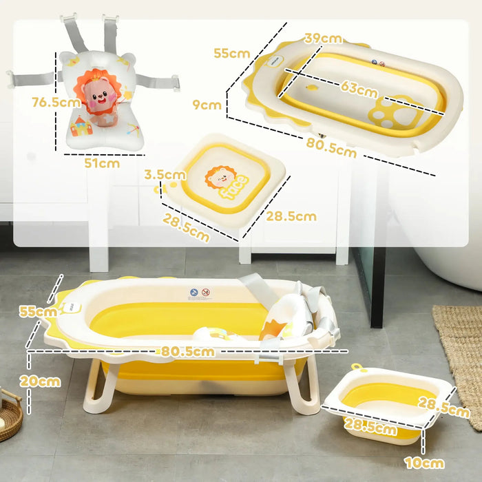 Foldable Baby Bath Tub Set with Bath Cushion in Yellow - Little and Giant Explorers AIYAPLAY