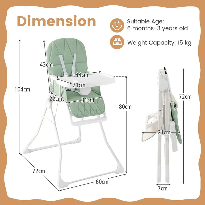 Foldable Baby High Chair – Green | Adjustable Tray and Footrest COSTWAY - Little and Giant Explorers Costway