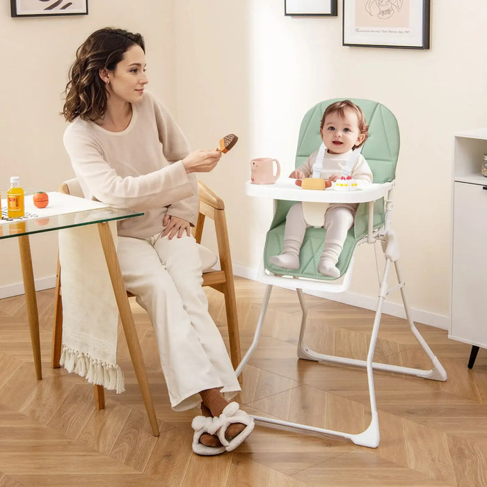 Foldable Baby High Chair – Green | Adjustable Tray and Footrest COSTWAY - Little and Giant Explorers Costway