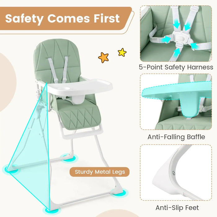 Foldable Baby High Chair – Green | Adjustable Tray and Footrest COSTWAY - Little and Giant Explorers Costway