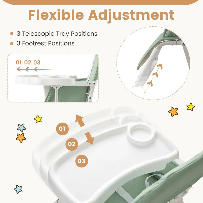 Foldable Baby High Chair – Green | Adjustable Tray and Footrest COSTWAY - Little and Giant Explorers Costway