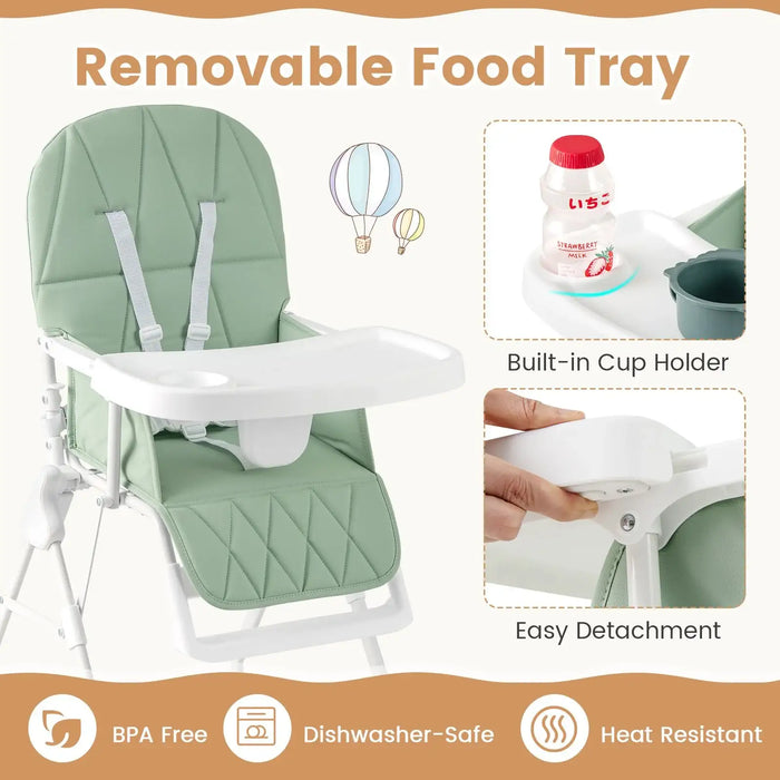 Foldable Baby High Chair – Green | Adjustable Tray and Footrest COSTWAY - Little and Giant Explorers Costway