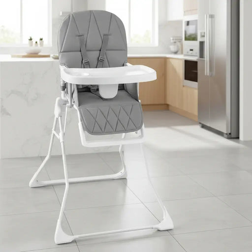 Foldable Baby High Chair – Grey | Adjustable Tray and Footrest - 5-Point Harness COSTWAY - Little and Giant Explorers Costway