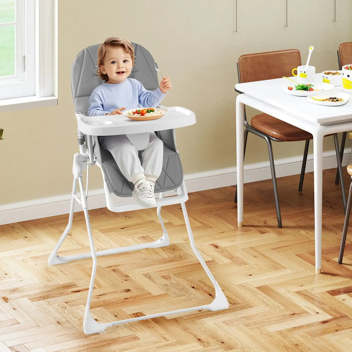 Foldable Baby High Chair – Grey | Adjustable Tray and Footrest - 5-Point Harness COSTWAY - Little and Giant Explorers Costway