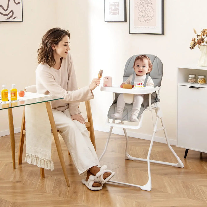Foldable Baby High Chair – Grey | Adjustable Tray and Footrest - 5-Point Harness COSTWAY - Little and Giant Explorers Costway