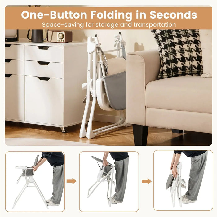 Foldable Baby High Chair – Grey | Adjustable Tray and Footrest - 5-Point Harness COSTWAY - Little and Giant Explorers Costway