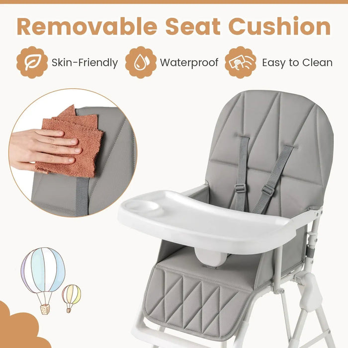 Foldable Baby High Chair – Grey | Adjustable Tray and Footrest - 5-Point Harness COSTWAY - Little and Giant Explorers Costway