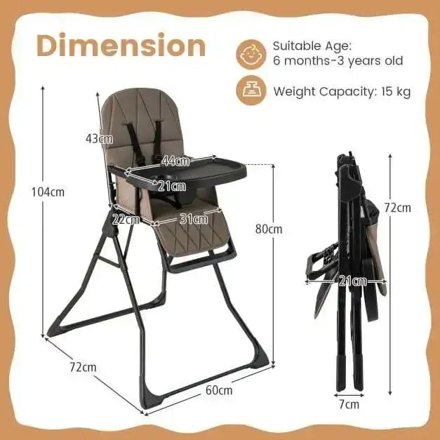 Foldable Baby Highchair – Coffee | Portable Feeding Chair - Adjustable Tray and Footrest COSTWAY - Little and Giant Explorers Costway