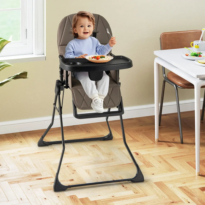 Foldable Baby Highchair – Coffee | Portable Feeding Chair - Adjustable Tray and Footrest COSTWAY - Little and Giant Explorers Costway