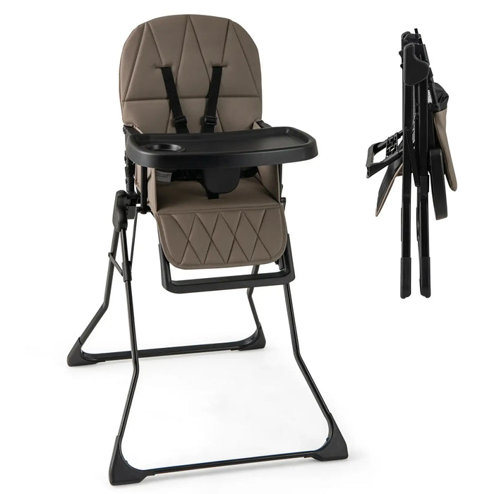 Foldable Baby Highchair – Coffee | Portable Feeding Chair - Adjustable Tray and Footrest COSTWAY - Little and Giant Explorers Costway