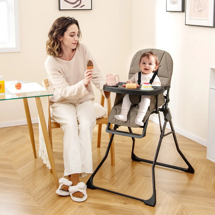 Foldable Baby Highchair – Coffee | Portable Feeding Chair - Adjustable Tray and Footrest COSTWAY - Little and Giant Explorers Costway