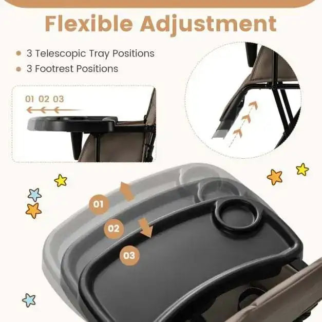 Foldable Baby Highchair – Coffee | Portable Feeding Chair - Adjustable Tray and Footrest COSTWAY - Little and Giant Explorers Costway
